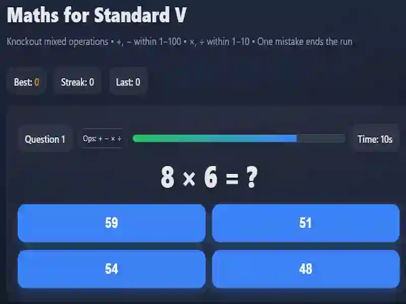 Mchezo Maths for Standard V online