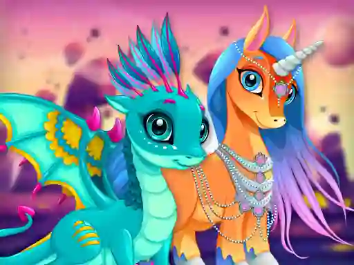 Mchezo Cute Unicorns And Dragons Puzzle online