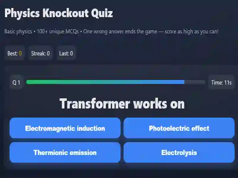 Mchezo Physics knowledge quiz online