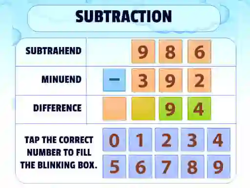 Mchezo Subtraction Practice online